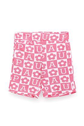 printed cotton regular fit girls shorts - pink