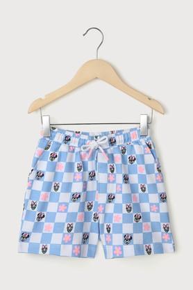 printed cotton regular fit girls shorts - powder blue