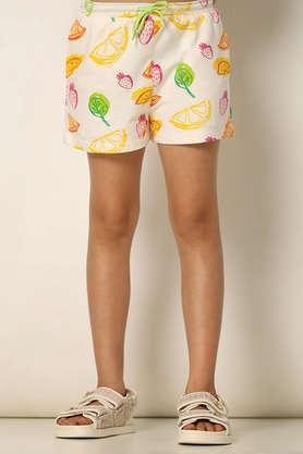 printed cotton regular fit girls shorts - white