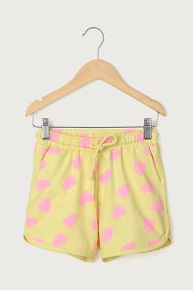 printed cotton regular fit girls shorts - yellow