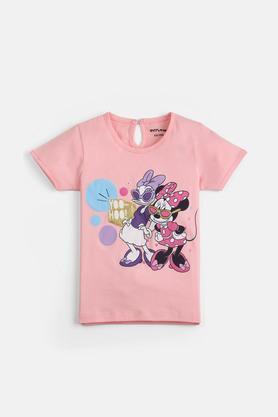 printed cotton regular fit girls t-shirt - baby pink