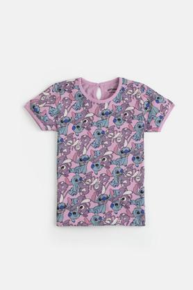 printed cotton regular fit girls t-shirt - lilac