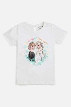 printed cotton regular fit girls t-shirt - off white