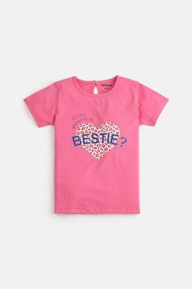 printed cotton regular fit girls t-shirt - pink