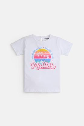 printed cotton regular fit girls t-shirt - white