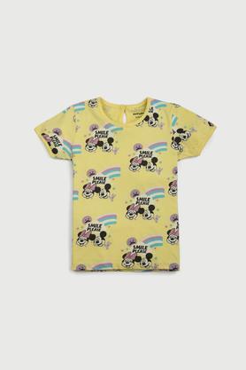 printed cotton regular fit girls t-shirt - yellow