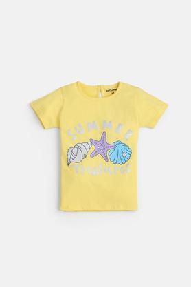 printed cotton regular fit girls t-shirt - yellow