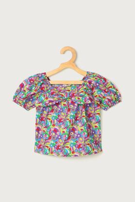 printed cotton regular fit girls top - multi