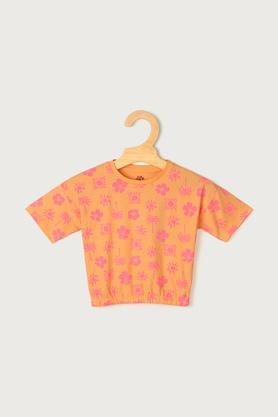 printed cotton regular fit girls top - orange