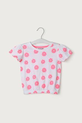 printed cotton regular fit girls top - white