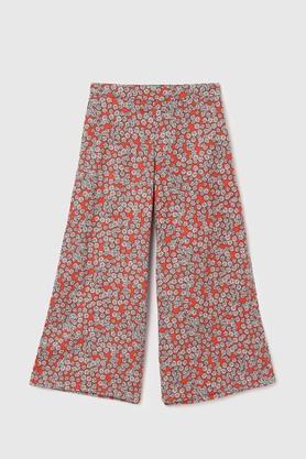 printed cotton regular fit girls trousers - red