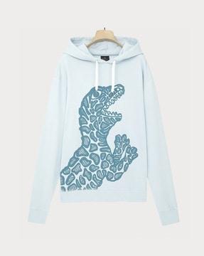 printed cotton regular fit hooded sweatshirt