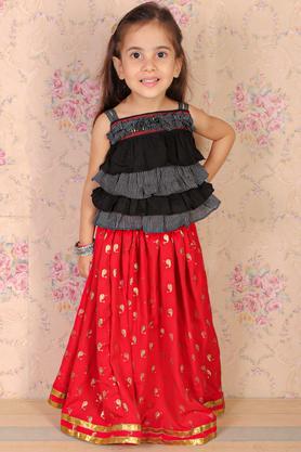 printed cotton regular fit infant girls chania choli set - black