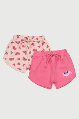 printed cotton regular fit infant girls shorts - multi