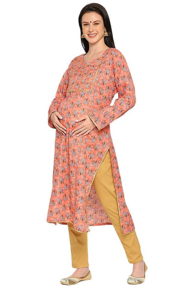 printed cotton regular fit maternity cum nursing womens kurta