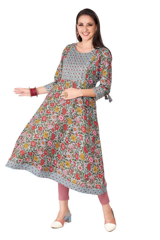 printed cotton regular fit maternity cum nursing womens kurta