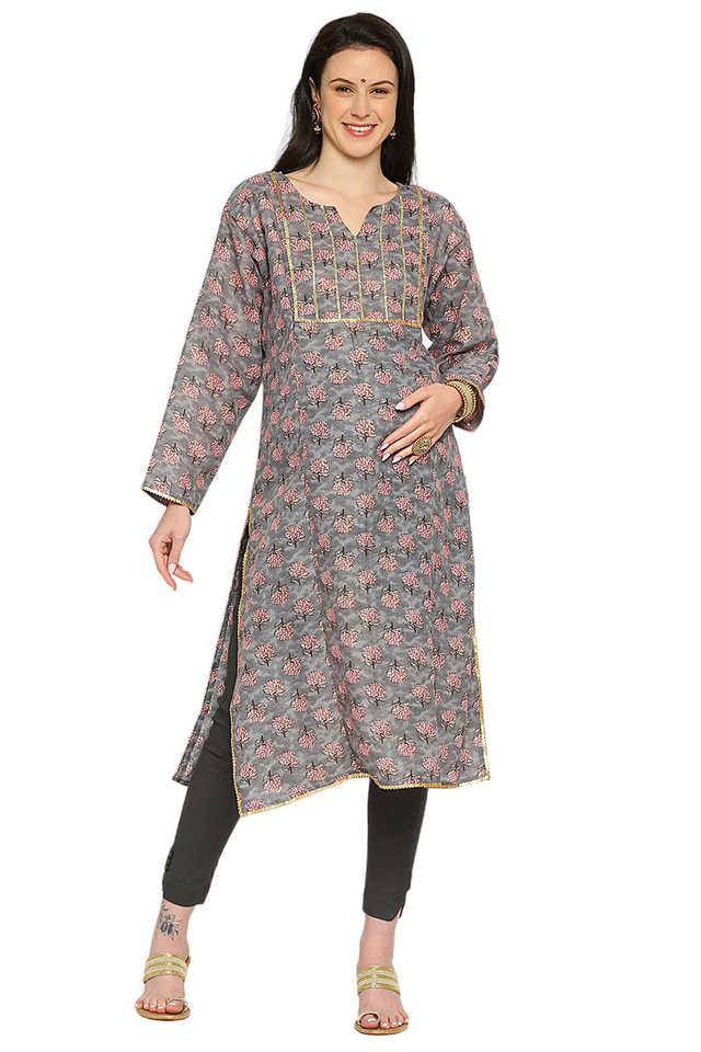 printed cotton regular fit maternity cum nursing womens kurta