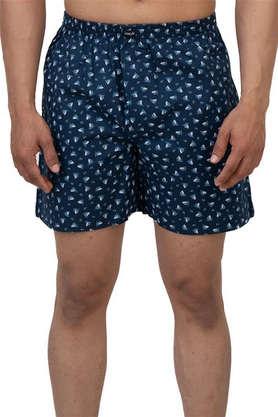 printed cotton regular fit men's boxers - navy