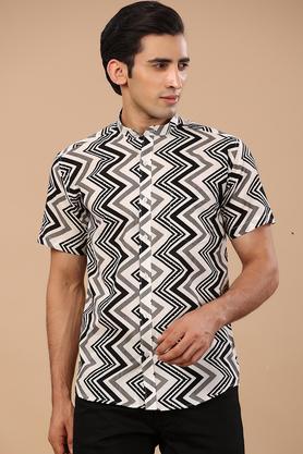 printed cotton regular fit men's casual shirt - black