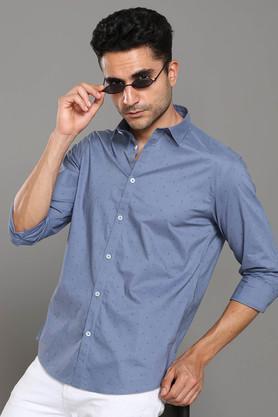 printed cotton regular fit men's casual shirt - blue