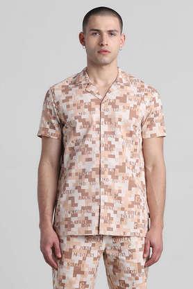 printed cotton regular fit men's casual shirt - brown