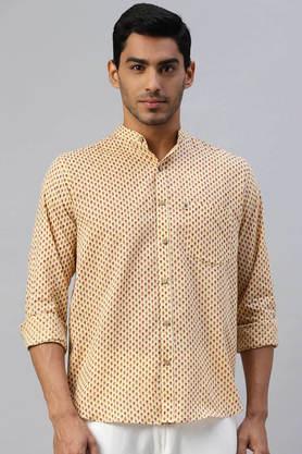 printed cotton regular fit men's casual shirt - cream