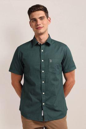 printed cotton regular fit men's casual shirt - green