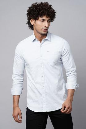 printed cotton regular fit men's casual shirt - light blue