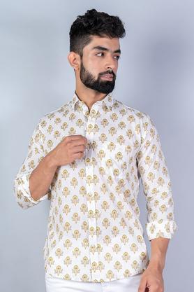 printed cotton regular fit men's casual shirt - off white