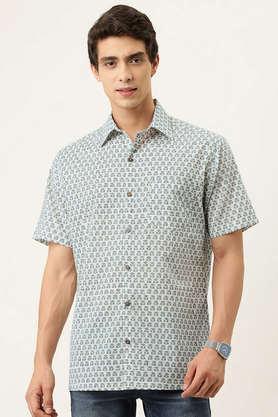 printed cotton regular fit men's casual shirt - white