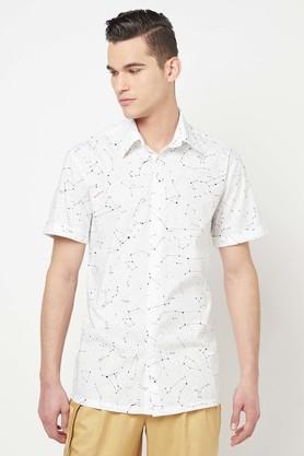 printed cotton regular fit men's casual shirt - white