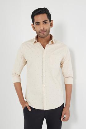 printed cotton regular fit men's casual wear shirt - natural