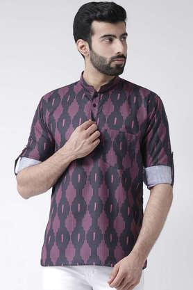 printed cotton regular fit men's kurta - black