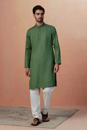 printed cotton regular fit men's kurta - green