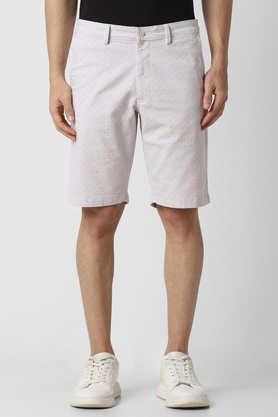 printed cotton regular fit men's shorts - natural