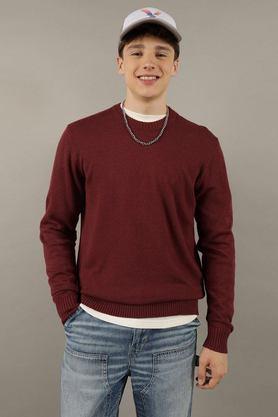 printed cotton regular fit men's sweater - red