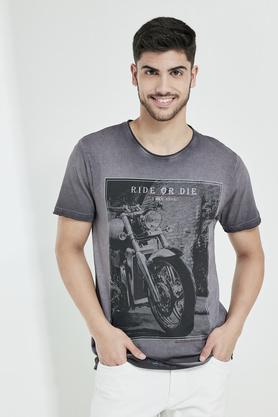 printed cotton regular fit men's t-shirt - black