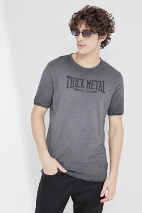 printed cotton regular fit men's t-shirt - charcoal