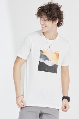 printed cotton regular fit men's t-shirt - dust ivory