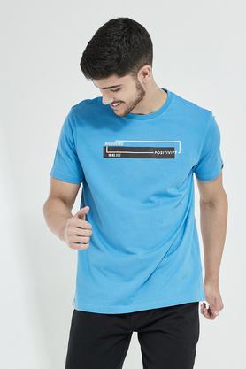 printed cotton regular fit men's t-shirt - persian blue