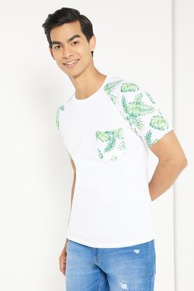 printed cotton regular fit men's t-shirt - white