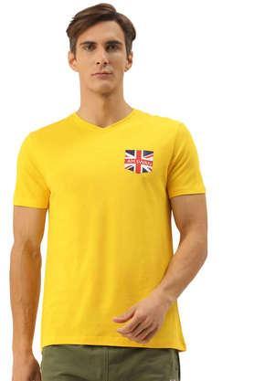printed cotton regular fit men's t-shirt - yellow