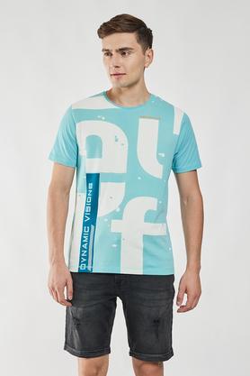 printed cotton regular fit men's t-shirts - aqua