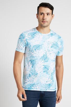 printed cotton regular fit men's t-shirts - aqua