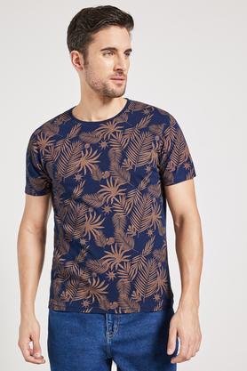 printed cotton regular fit men's t-shirts - indigo