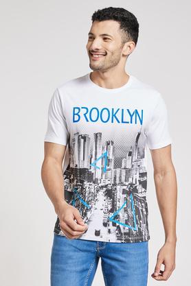 printed cotton regular fit men's t-shirts - white