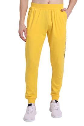 printed cotton regular fit men's track pants - yellow