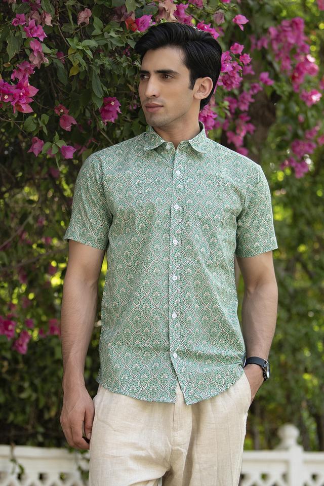 printed cotton regular fit mens casual shirt