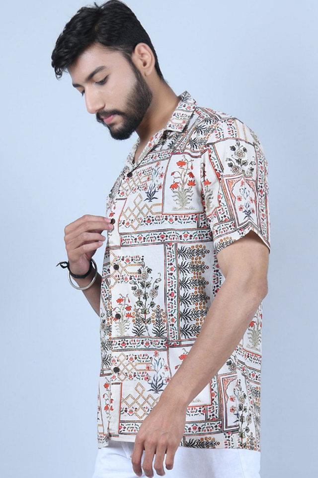 printed cotton regular fit mens casual shirt