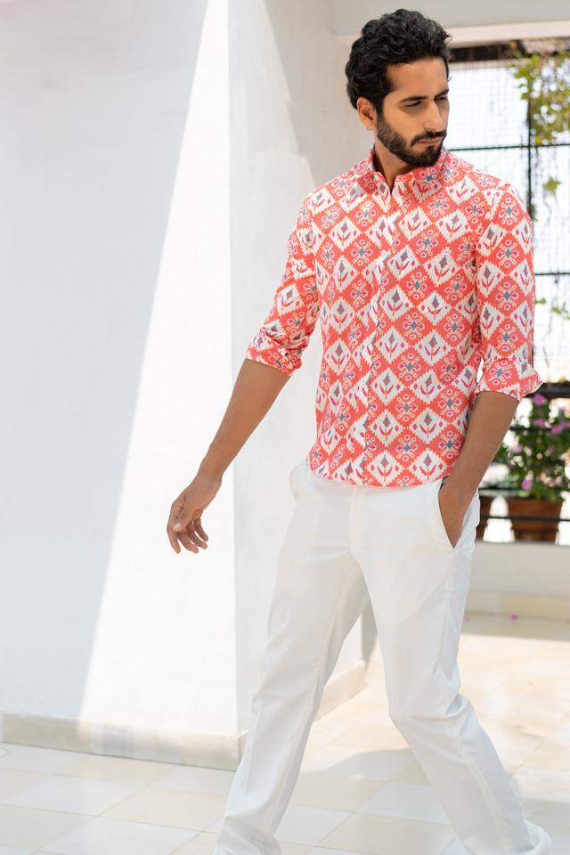 printed cotton regular fit mens casual shirt